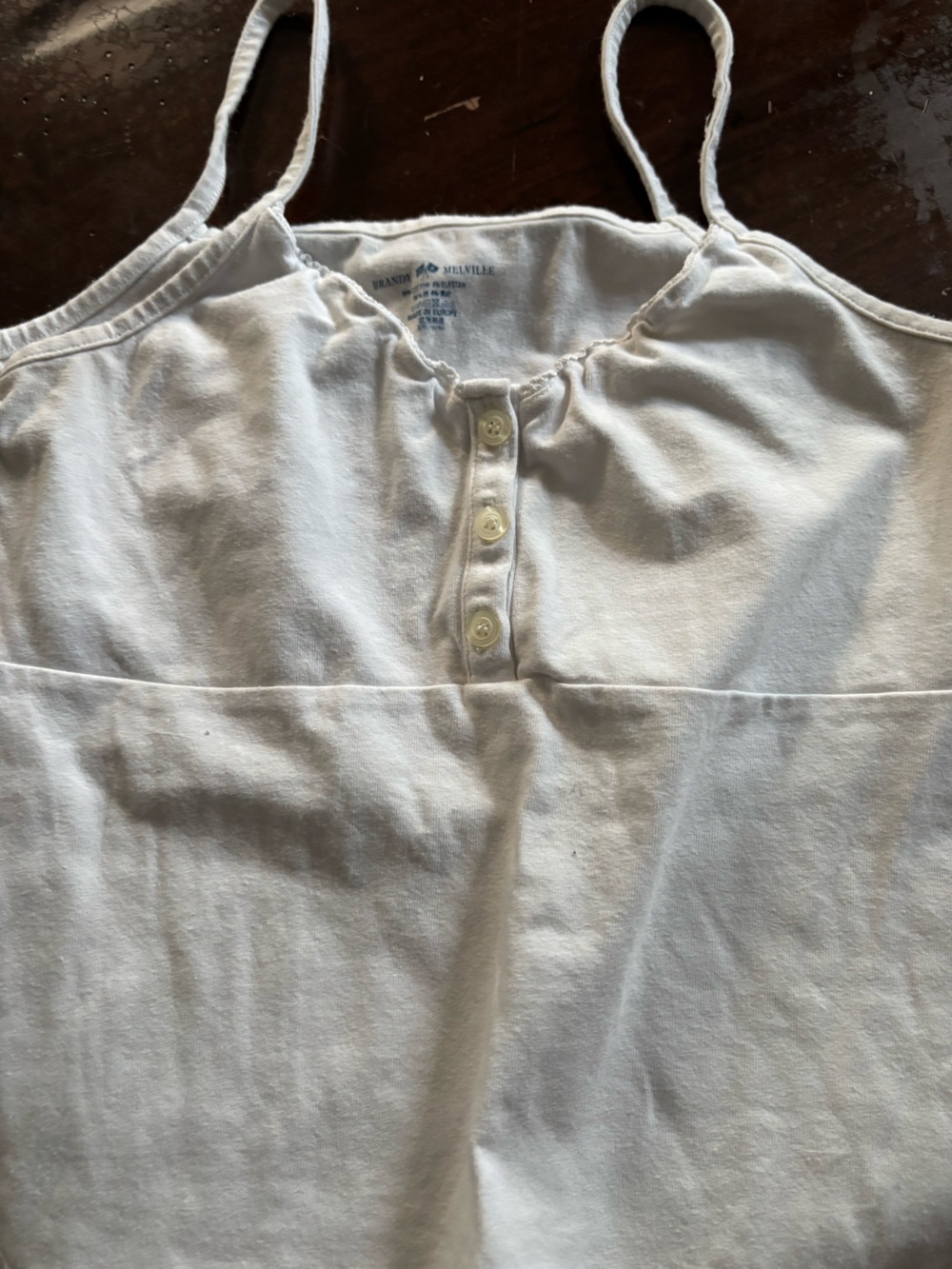 White Cotton Spaghetti Strap Tank Top with Button Detail